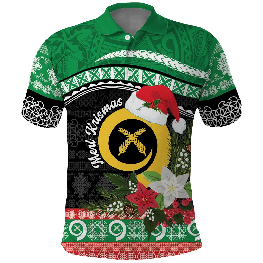 Vanuatu Pig's Tusk Meri Krismas! Polo Shirt Vanuatuan Sand Drawing Pattern - Polynesian Pride