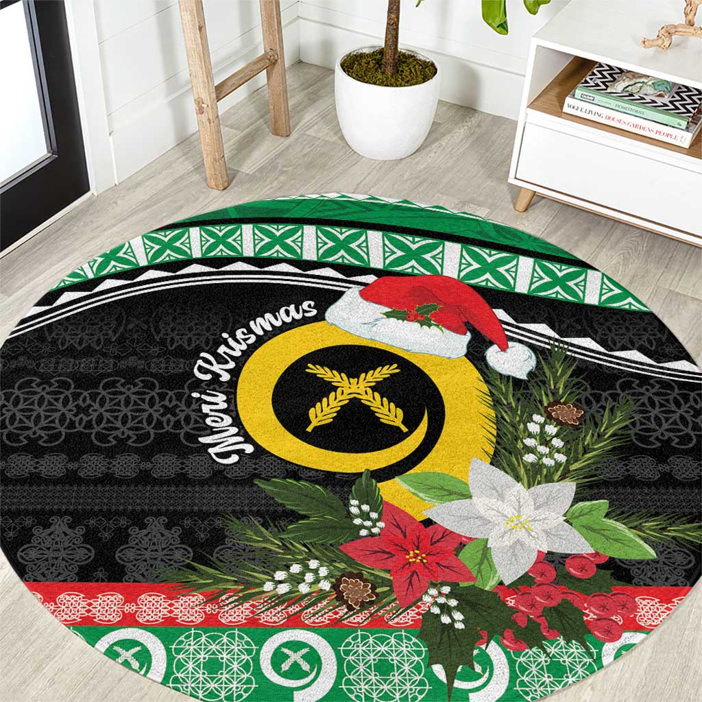 Vanuatu Pig's Tusk Meri Krismas! Round Carpet Vanuatuan Sand Drawing Pattern - Polynesian Pride