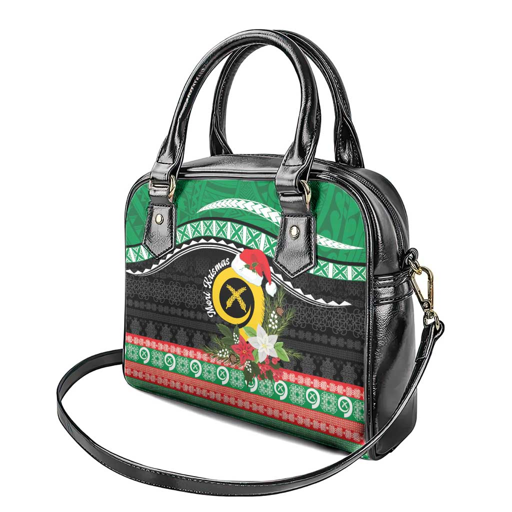 Vanuatu Pig's Tusk Meri Krismas! Shoulder Handbag Vanuatuan Sand Drawing Pattern - Polynesian Pride