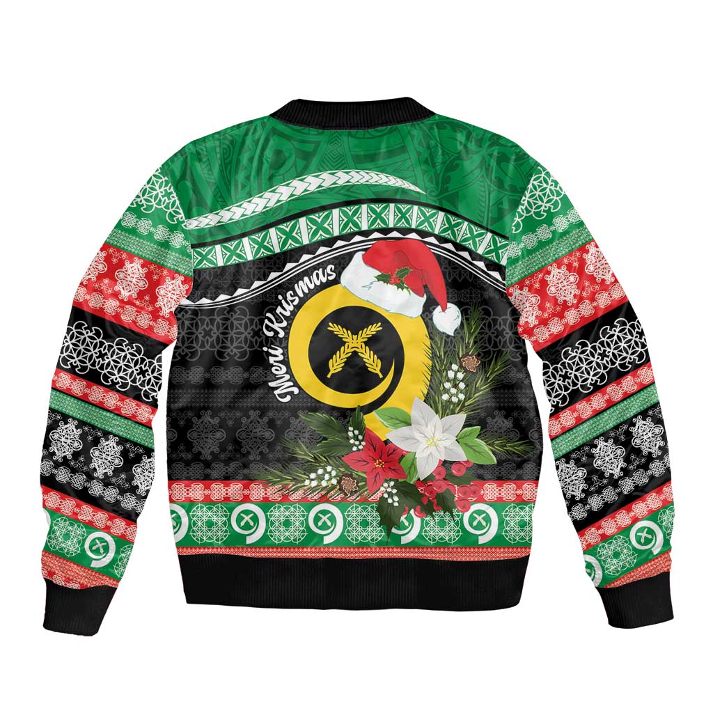 Vanuatu Pig's Tusk Meri Krismas! Sleeve Zip Bomber Jacket Vanuatuan Sand Drawing Pattern - Polynesian Pride