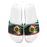 Vanuatu Pig's Tusk Meri Krismas! Slide Sandals Vanuatuan Sand Drawing Pattern - Polynesian Pride