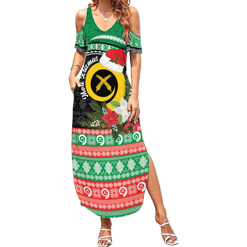 Vanuatu Pig's Tusk Meri Krismas! Summer Maxi Dress Vanuatuan Sand Drawing Pattern - Polynesian Pride