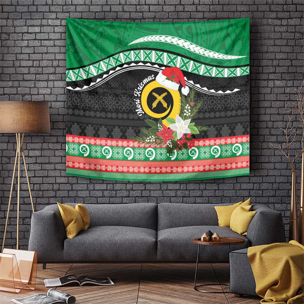 Vanuatu Pig's Tusk Meri Krismas! Tapestry Vanuatuan Sand Drawing Pattern - Polynesian Pride