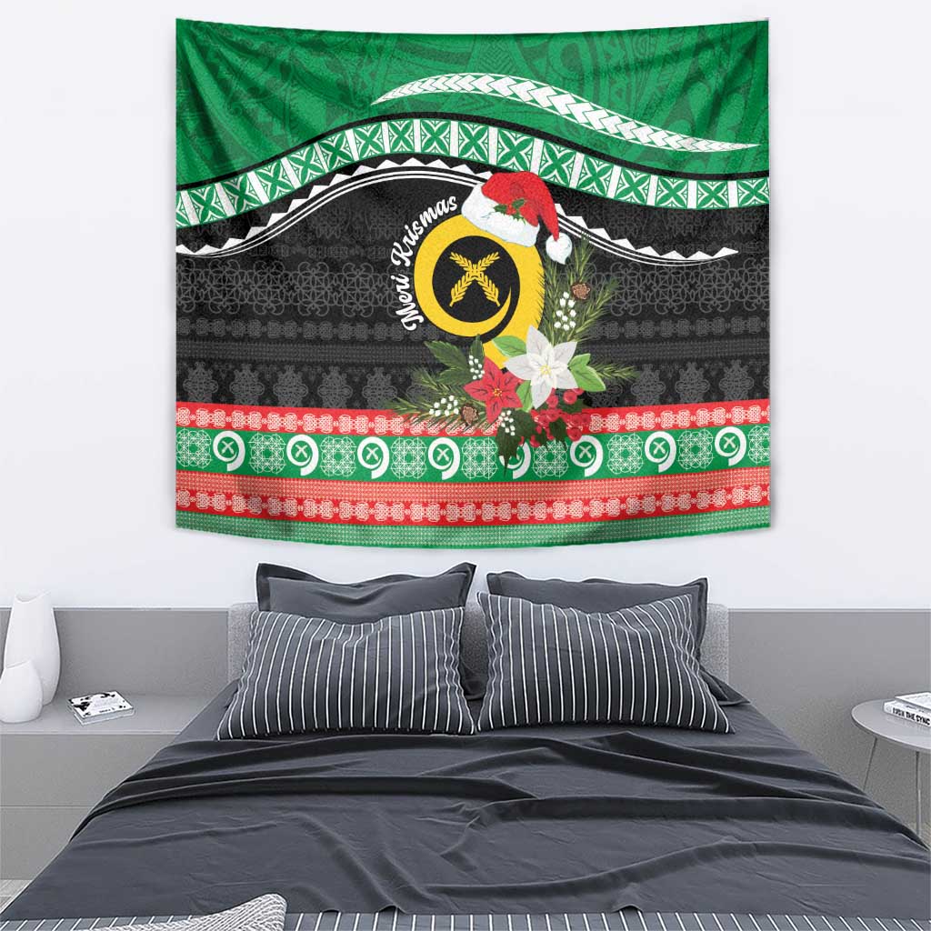 Vanuatu Pig's Tusk Meri Krismas! Tapestry Vanuatuan Sand Drawing Pattern - Polynesian Pride