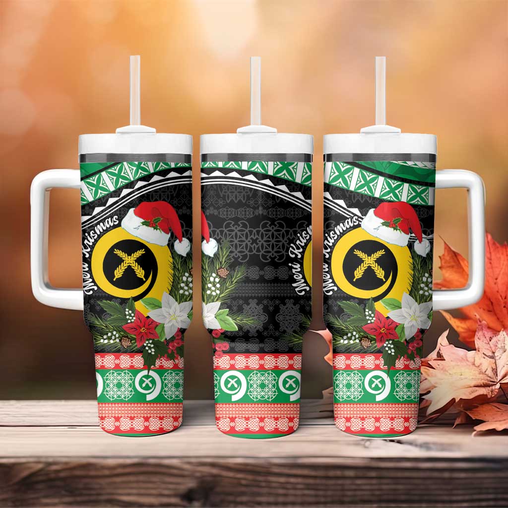 Vanuatu Pig's Tusk Meri Krismas! Tumbler With Handle Vanuatuan Sand Drawing Pattern - Polynesian Pride