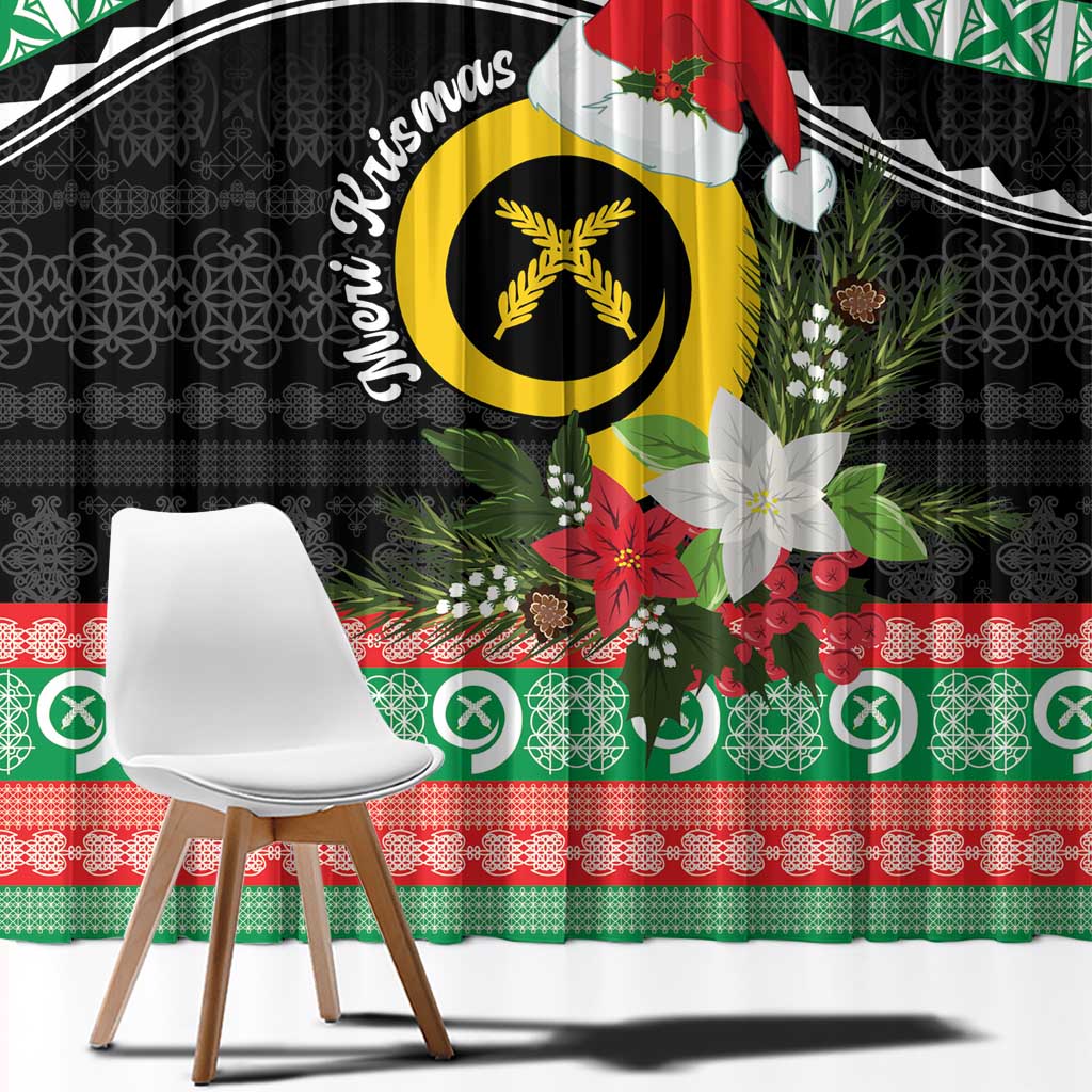 Vanuatu Pig's Tusk Meri Krismas! Window Curtain Vanuatuan Sand Drawing Pattern - Polynesian Pride