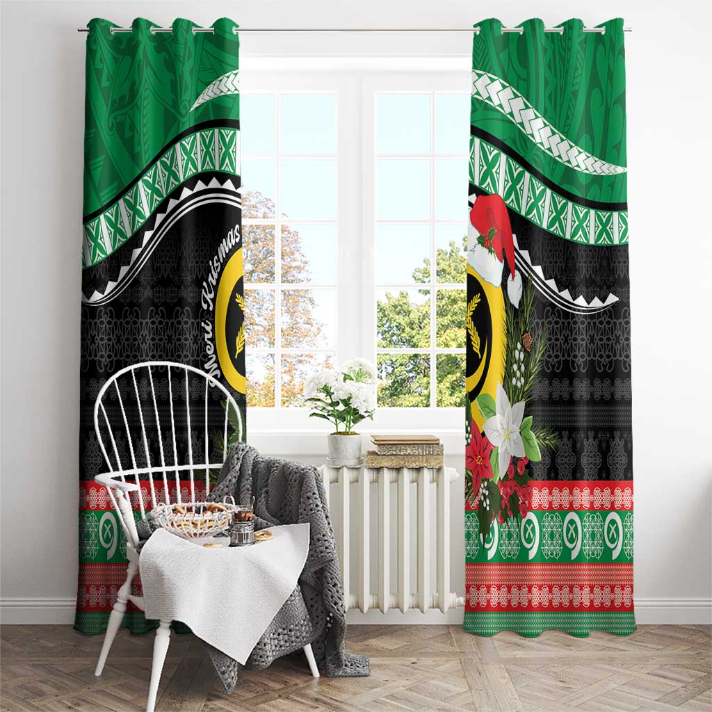 Vanuatu Pig's Tusk Meri Krismas! Window Curtain Vanuatuan Sand Drawing Pattern - Polynesian Pride