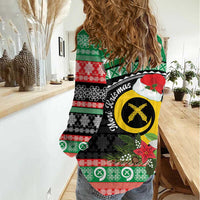 Vanuatu Pig's Tusk Meri Krismas! Women Casual Shirt Vanuatuan Sand Drawing Pattern - Polynesian Pride