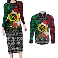 Vanuatu Pig's Tusk Meri Krismas! Couples Matching Long Sleeve Bodycon Dress and Long Sleeve Button Shirt Vanuatuan Ancient Art Spirit - Polynesian Pride