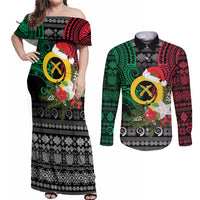 Vanuatu Pig's Tusk Meri Krismas! Couples Matching Off Shoulder Maxi Dress and Long Sleeve Button Shirt Vanuatuan Ancient Art Spirit - Polynesian Pride