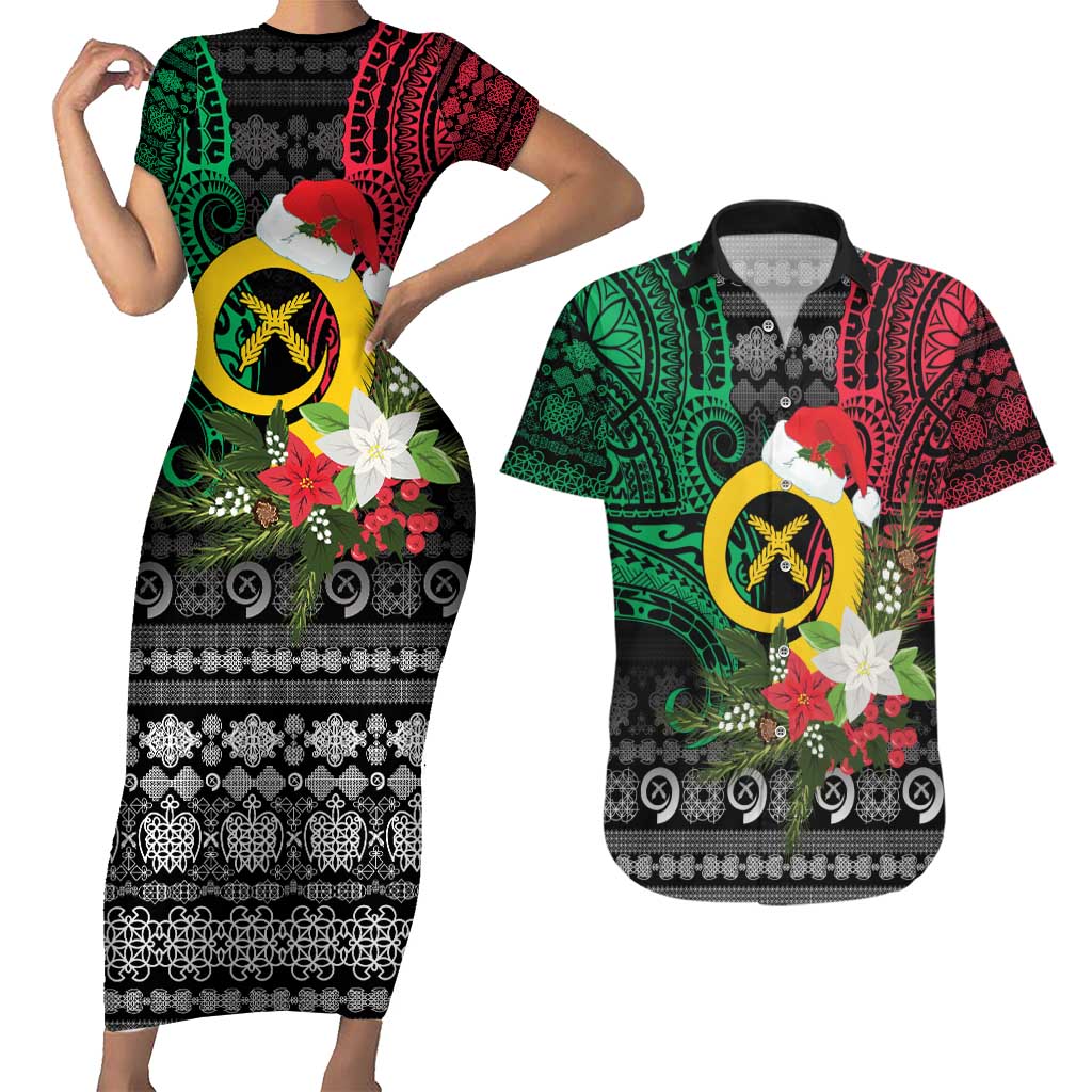Vanuatu Pig's Tusk Meri Krismas! Couples Matching Short Sleeve Bodycon Dress and Hawaiian Shirt Vanuatuan Ancient Art Spirit - Polynesian Pride