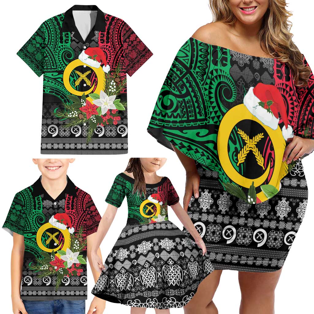 Vanuatu Pig's Tusk Meri Krismas! Family Matching Off Shoulder Short Dress and Hawaiian Shirt Vanuatuan Ancient Art Spirit - Polynesian Pride