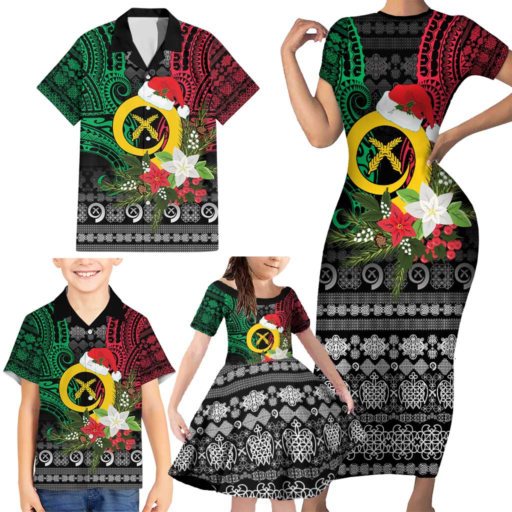Vanuatu Pig's Tusk Meri Krismas! Family Matching Short Sleeve Bodycon Dress and Hawaiian Shirt Vanuatuan Ancient Art Spirit - Polynesian Pride