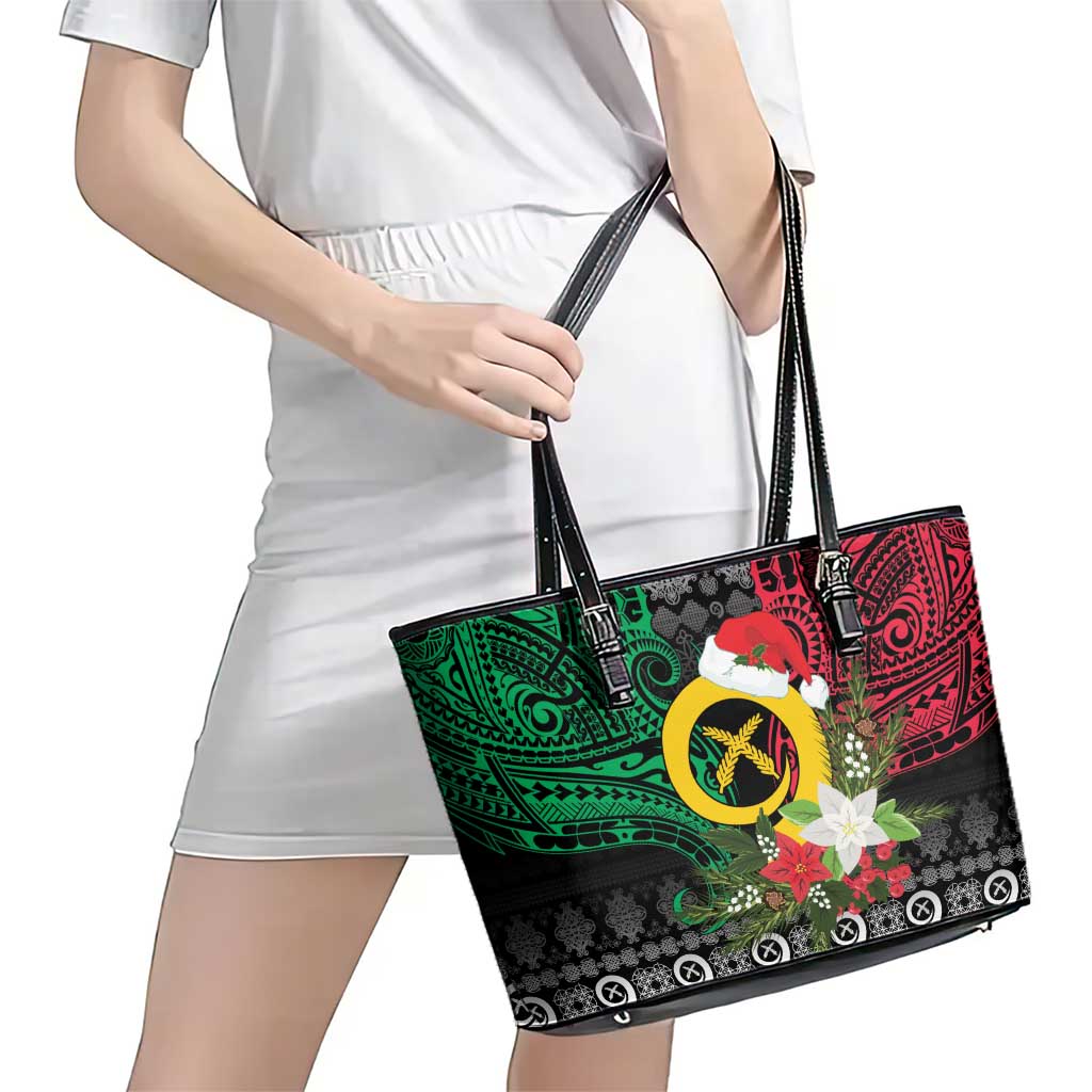 Vanuatu Pig's Tusk Meri Krismas! Leather Tote Bag Vanuatuan Ancient Art Spirit - Polynesian Pride