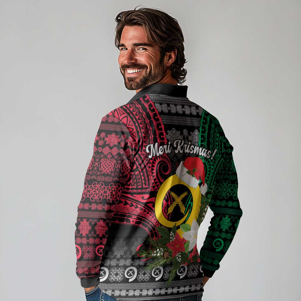 Vanuatu Pig's Tusk Meri Krismas! Long Sleeve Polo Shirt Vanuatuan Ancient Art Spirit - Polynesian Pride