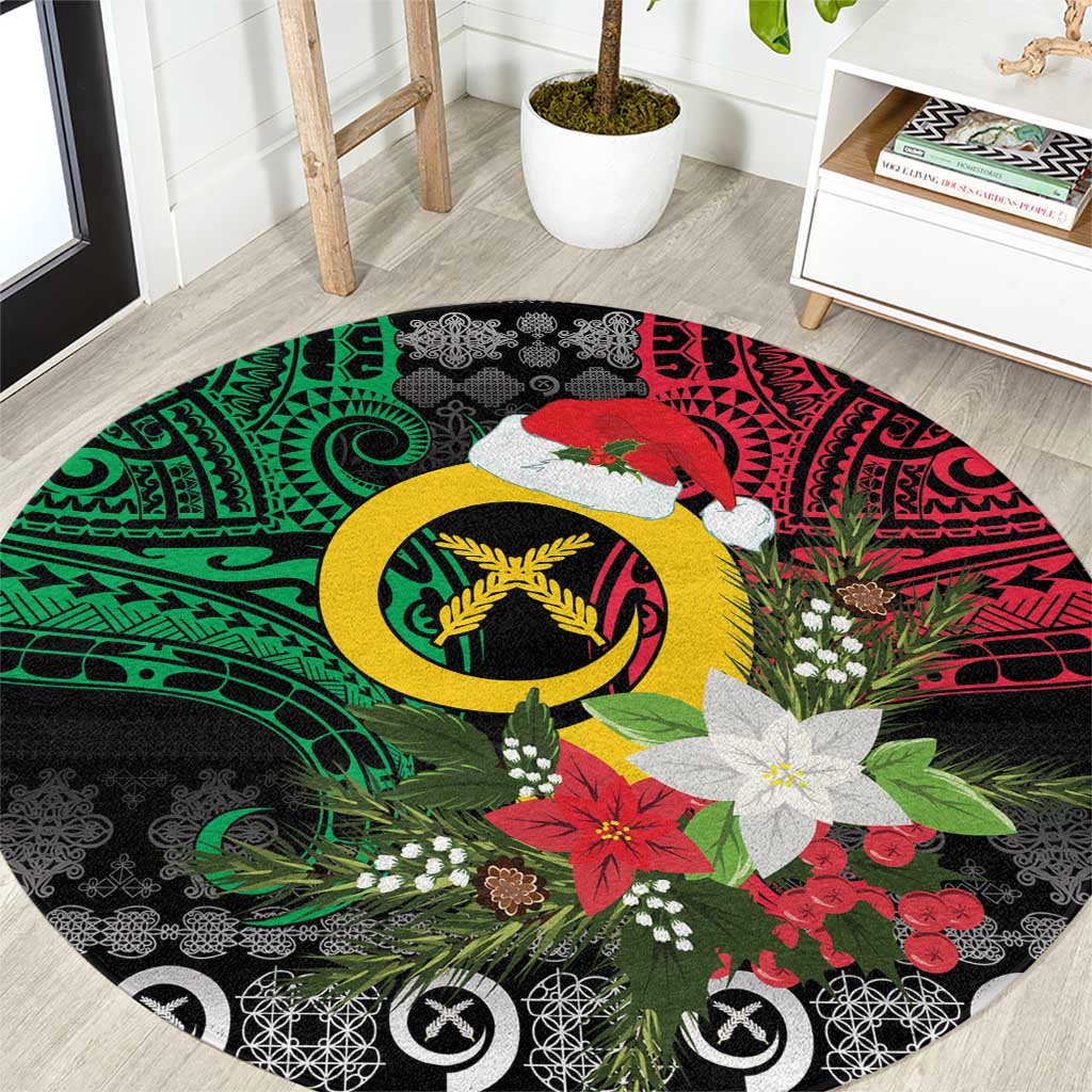 Vanuatu Pig's Tusk Meri Krismas! Round Carpet Vanuatuan Ancient Art Spirit - Polynesian Pride
