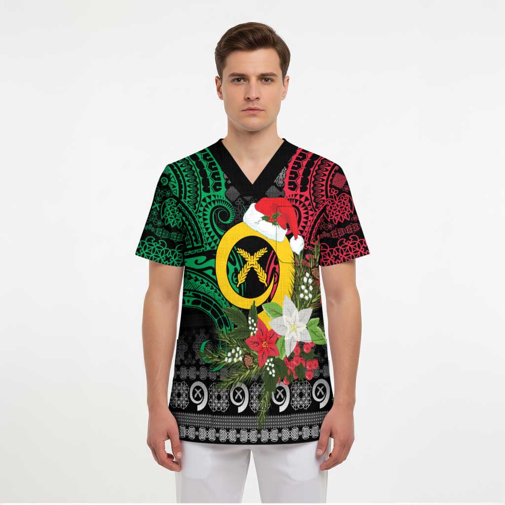 Vanuatu Pig's Tusk Meri Krismas! Scrub Top Vanuatuan Ancient Art Spirit - Polynesian Pride