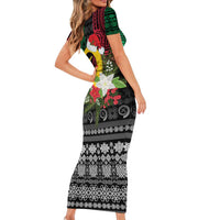 Vanuatu Pig's Tusk Meri Krismas! Short Sleeve Bodycon Dress Vanuatuan Ancient Art Spirit - Polynesian Pride