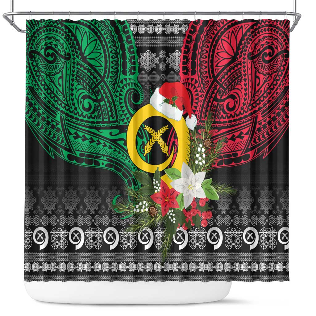 Vanuatu Pig's Tusk Meri Krismas! Shower Curtain Vanuatuan Ancient Art Spirit - Polynesian Pride