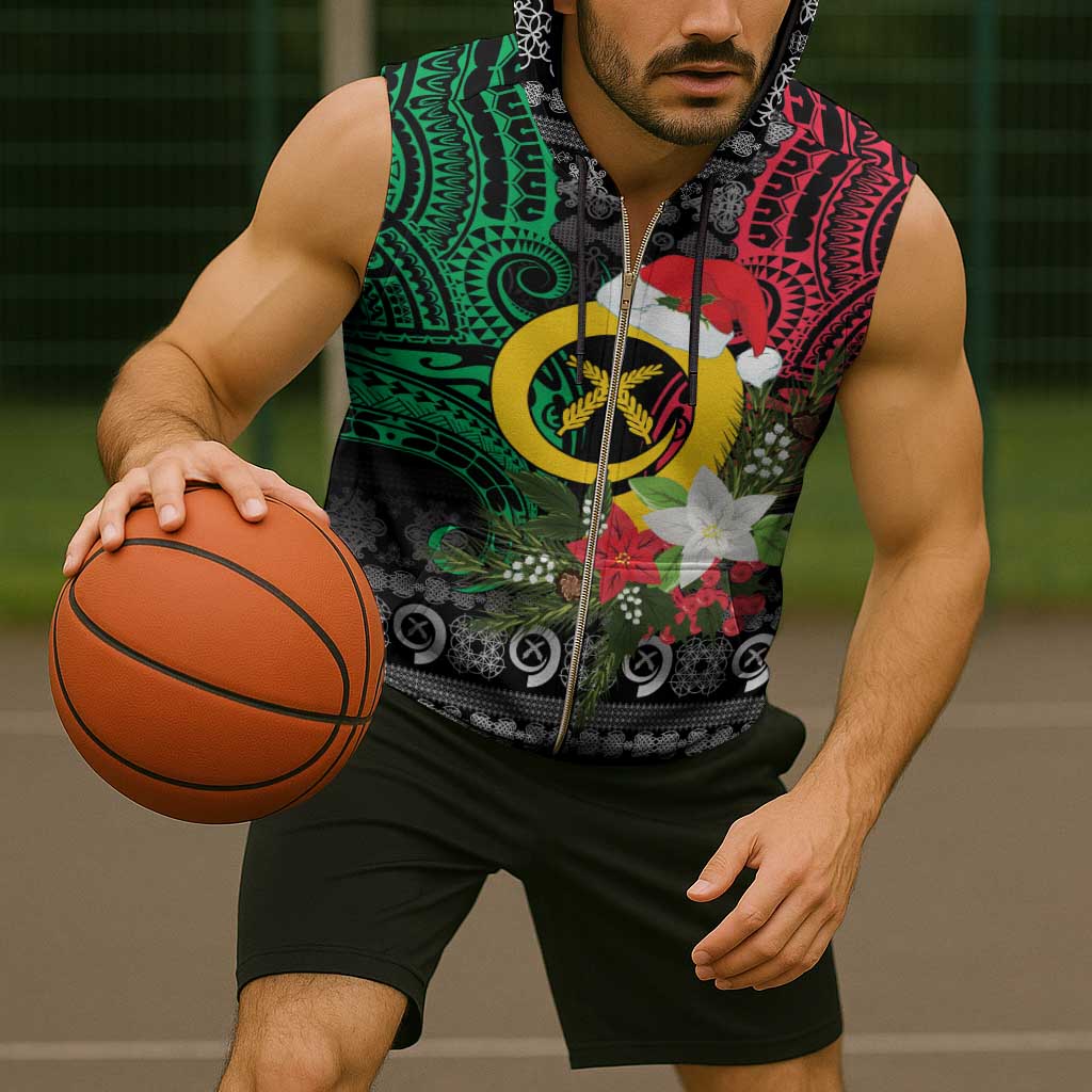 Vanuatu Pig's Tusk Meri Krismas! Sleeveless Zip Hoodie Vanuatuan Ancient Art Spirit - Polynesian Pride