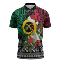 Vanuatu Pig's Tusk Meri Krismas! Zipper Polo Shirt Vanuatuan Ancient Art Spirit - Polynesian Pride