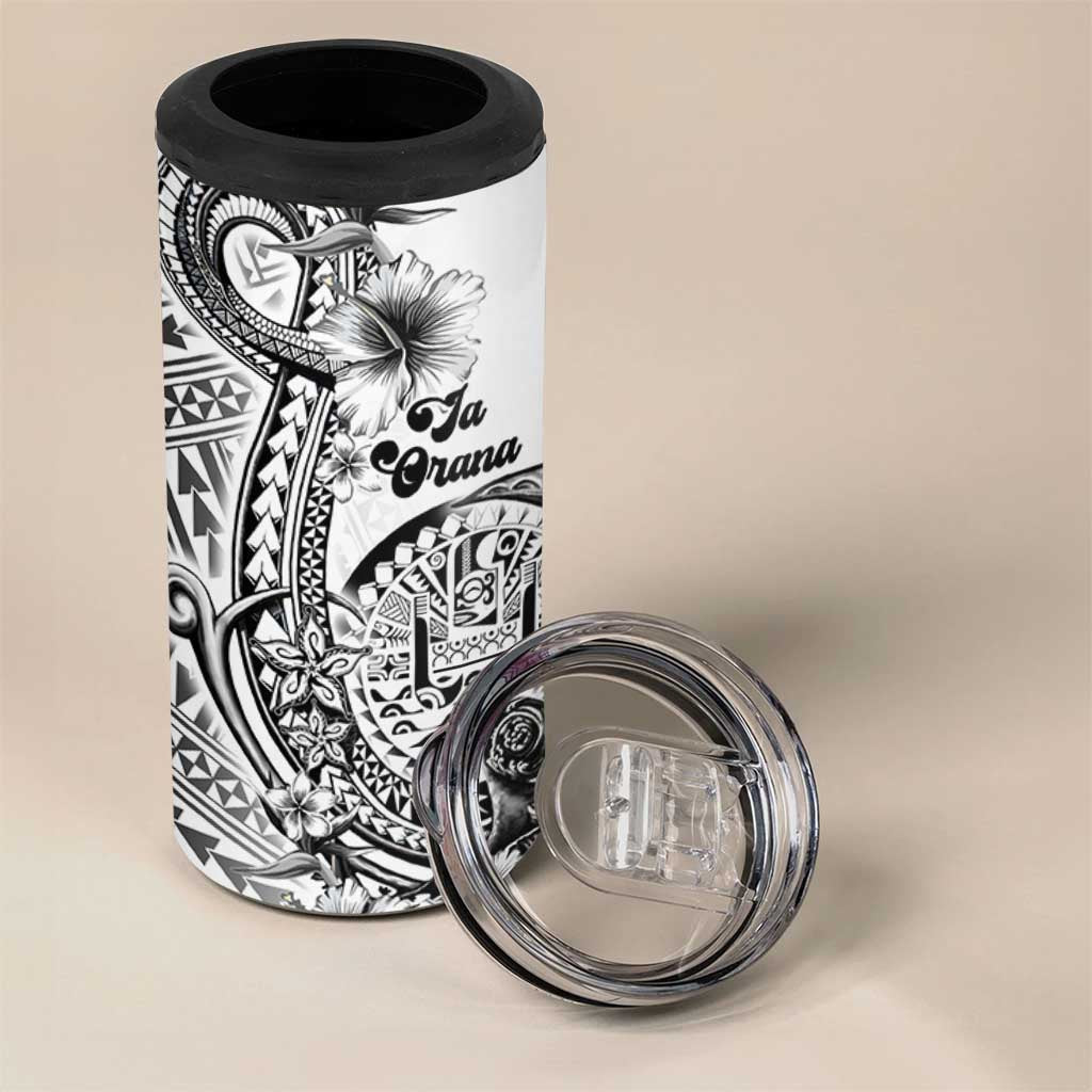 Ia Orana Tahiti Personalised 4 in 1 Can Cooler Tumbler French Polynesia Hook Tattoo Special White Color - Polynesian Pride