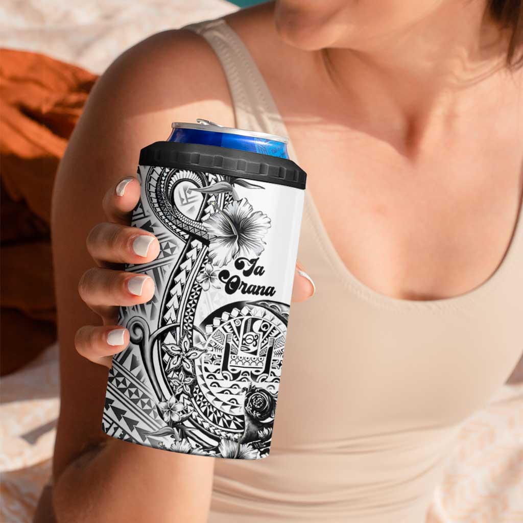 Ia Orana Tahiti Personalised 4 in 1 Can Cooler Tumbler French Polynesia Hook Tattoo Special White Color - Polynesian Pride