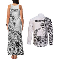 Ia Orana Tahiti Personalised Couples Matching Tank Maxi Dress and Long Sleeve Button Shirt French Polynesia Hook Tattoo Special White Color LT9