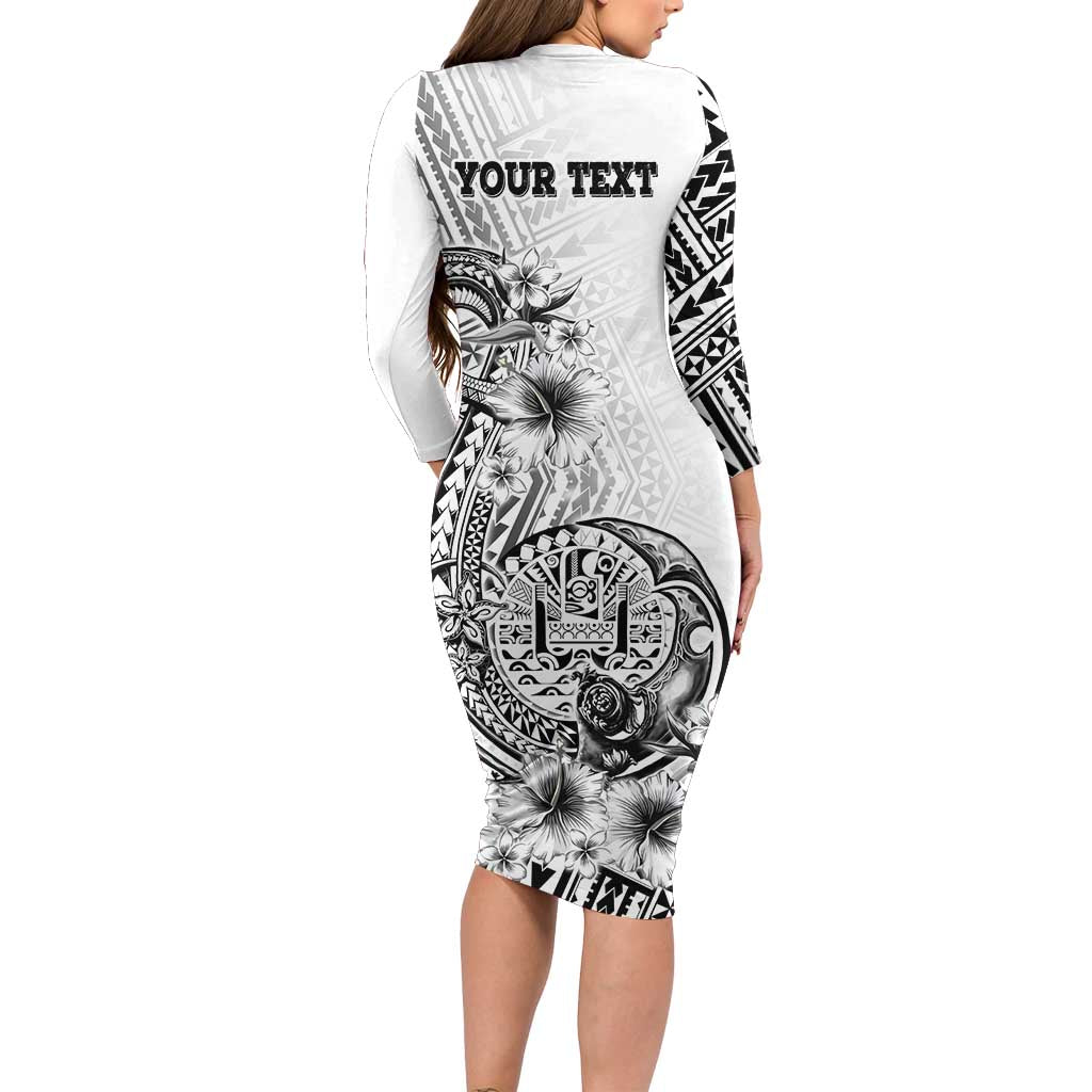 Ia Orana Tahiti Personalised Family Matching Long Sleeve Bodycon Dress and Hawaiian Shirt French Polynesia Hook Tattoo Special White Color LT9