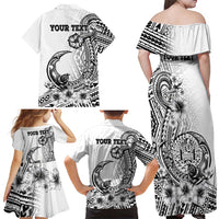 Ia Orana Tahiti Personalised Family Matching Off Shoulder Maxi Dress and Hawaiian Shirt French Polynesia Hook Tattoo Special White Color LT9