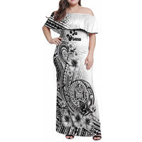 Ia Orana Tahiti Personalised Family Matching Off Shoulder Maxi Dress and Hawaiian Shirt French Polynesia Hook Tattoo Special White Color LT9