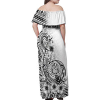 Ia Orana Tahiti Personalised Family Matching Off Shoulder Maxi Dress and Hawaiian Shirt French Polynesia Hook Tattoo Special White Color LT9