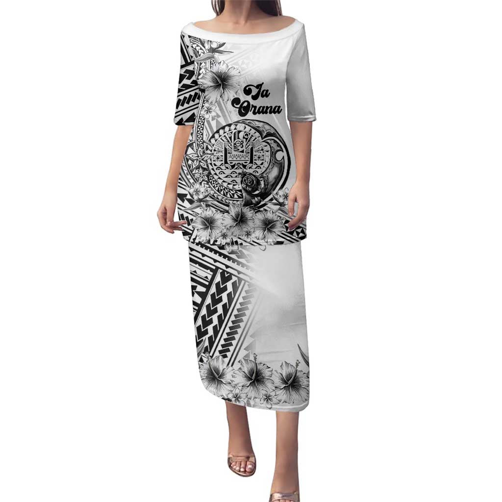 Ia Orana Tahiti Personalised Family Matching Puletasi Dress and Hawaiian Shirt French Polynesia Hook Tattoo Special White Color LT9