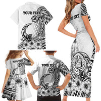 Ia Orana Tahiti Personalised Family Matching Short Sleeve Bodycon Dress and Hawaiian Shirt French Polynesia Hook Tattoo Special White Color LT9