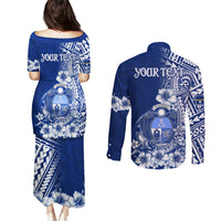 Nauru Independence Personalised Couples Matching Puletasi Dress and Long Sleeve Button Shirt Naoero Hook Tattoo Special Polynesian Pattern LT9 - Polynesian Pride