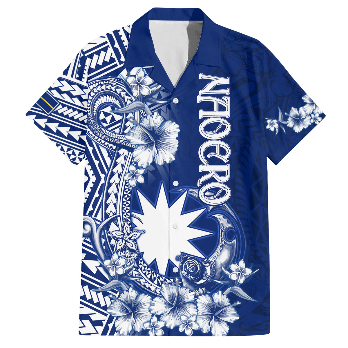 Nauru Independence Personalised Family Matching Long Sleeve Bodycon Dress and Hawaiian Shirt Naoero Hook Tattoo Special Polynesian Pattern LT9 Dad's Shirt - Short Sleeve Blue - Polynesian Pride