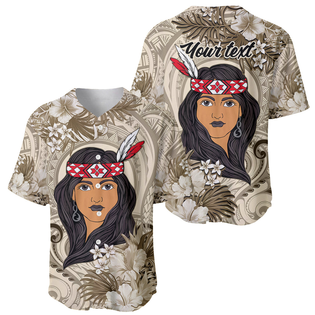 Personalized New Zealand Women's Day Baseball Jersey Maori Girl Feathers of Hope - Beige LT9 - Polynesian Pride