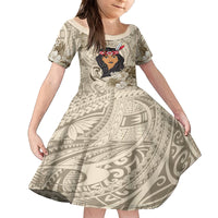 Personalized New Zealand Women's Day Family Matching Long Sleeve Bodycon Dress and Hawaiian Shirt Maori Girl Feathers of Hope - Beige LT9 Daughter's Dress Beige - Polynesian Pride
