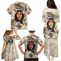 Personalized New Zealand Women's Day Family Matching Puletasi and Hawaiian Shirt Maori Girl Feathers of Hope - Beige LT9 - Polynesian Pride