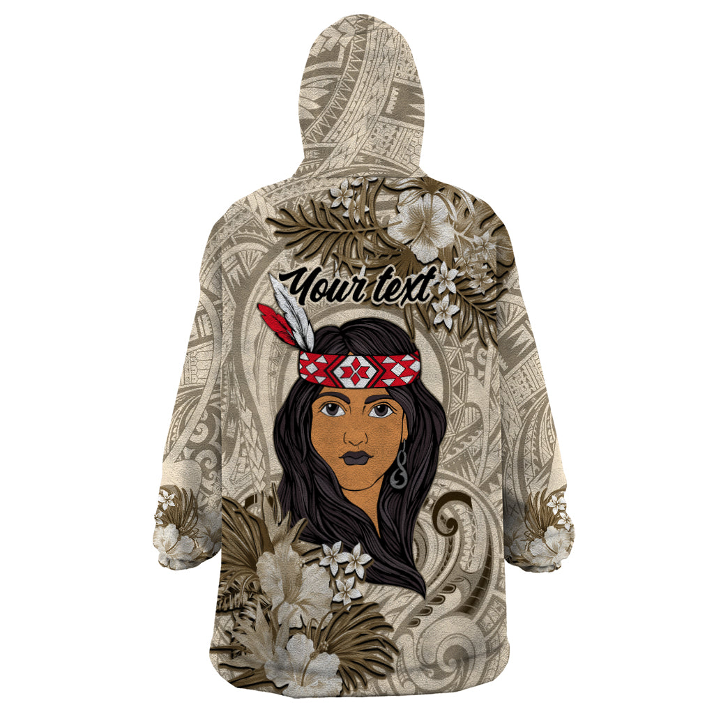 Personalized New Zealand Women's Day Wearable Blanket Hoodie Maori Girl Feathers of Hope - Beige LT9 - Polynesian Pride
