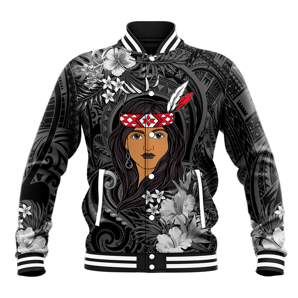 New Zealand Custom Women's Day Baseball Jacket Maori Girl Feathers of Hope - Black LT9 Unisex Black - Polynesian Pride