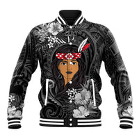 New Zealand Custom Women's Day Baseball Jacket Maori Girl Feathers of Hope - Black LT9 Unisex Black - Polynesian Pride
