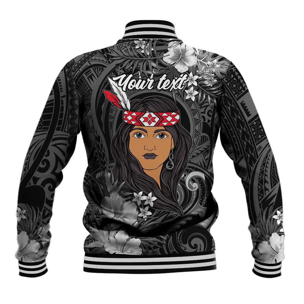 New Zealand Custom Women's Day Baseball Jacket Maori Girl Feathers of Hope - Black LT9 - Polynesian Pride