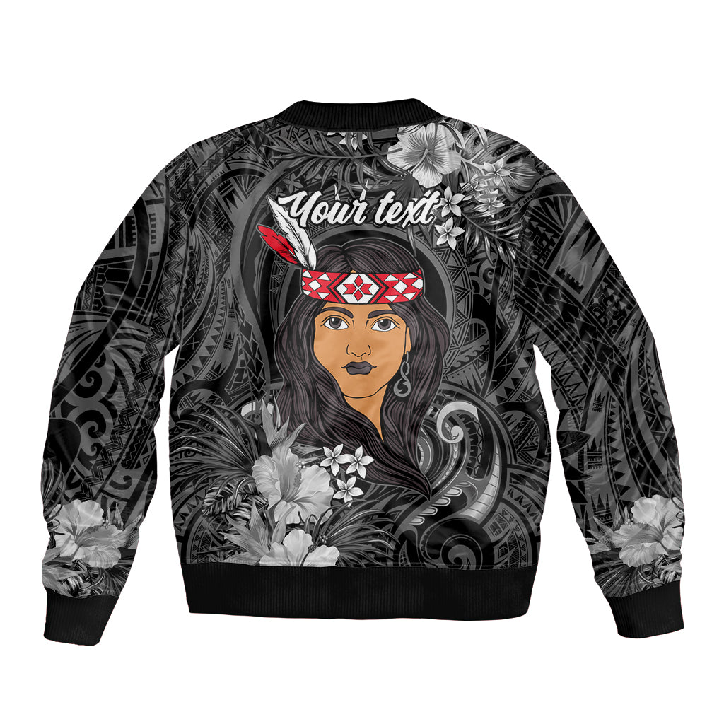 New Zealand Custom Women's Day Bomber Jacket Maori Girl Feathers of Hope - Black LT9 - Polynesian Pride
