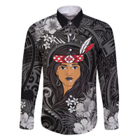 New Zealand Custom Women's Day Family Matching Mermaid Dress and Hawaiian Shirt Maori Girl Feathers of Hope - Black LT9 Dad's Shirt - Long Sleeve Black - Polynesian Pride