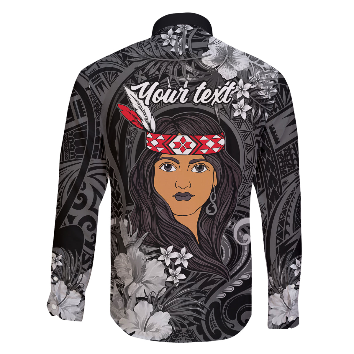 New Zealand Custom Women's Day Family Matching Off Shoulder Long Sleeve Dress and Hawaiian Shirt Maori Girl Feathers of Hope - Black LT9 - Polynesian Pride