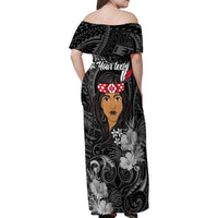 New Zealand Custom Women's Day Family Matching Off Shoulder Maxi Dress and Hawaiian Shirt Maori Girl Feathers of Hope - Black LT9 - Polynesian Pride