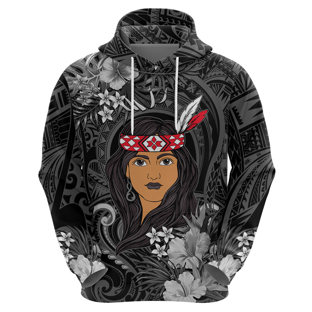 New Zealand Custom Women's Day Hoodie Maori Girl Feathers of Hope - Black LT9 - Polynesian Pride