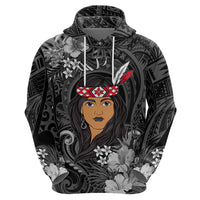New Zealand Custom Women's Day Hoodie Maori Girl Feathers of Hope - Black LT9 - Polynesian Pride