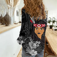 New Zealand Custom Women's Day Women Casual Shirt Maori Girl Feathers of Hope - Black LT9 - Polynesian Pride
